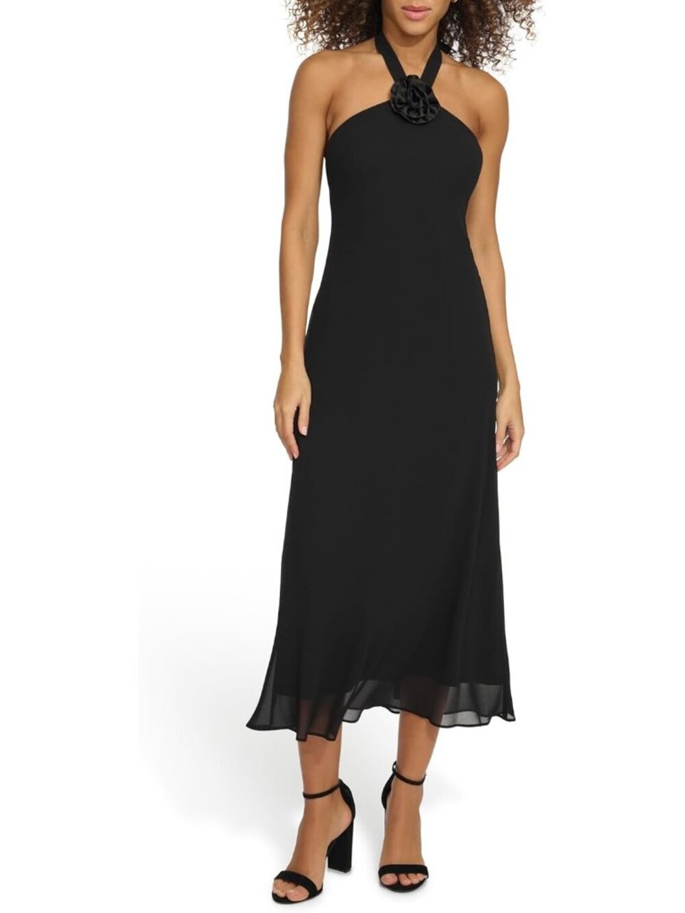 Siena Black Halter Flower Rosette Halter Maxi Dress Size 10 NWT